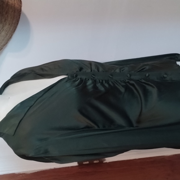 #6 Price Reduced VINTAGE SILK SATIN ForestGreen Hourglass FigureEnhancing Blouse - Picture 12 of 13